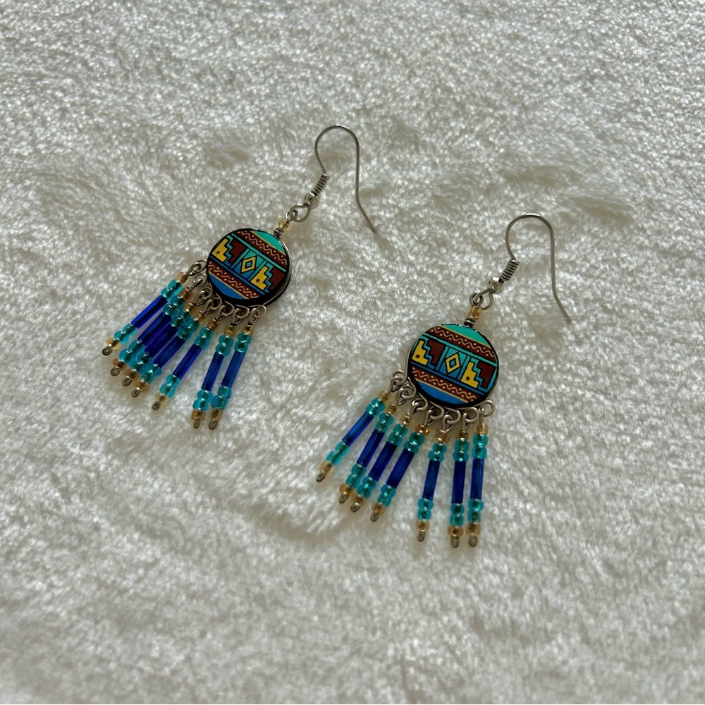 Bohemian Blue and Silver Dangle Earrings